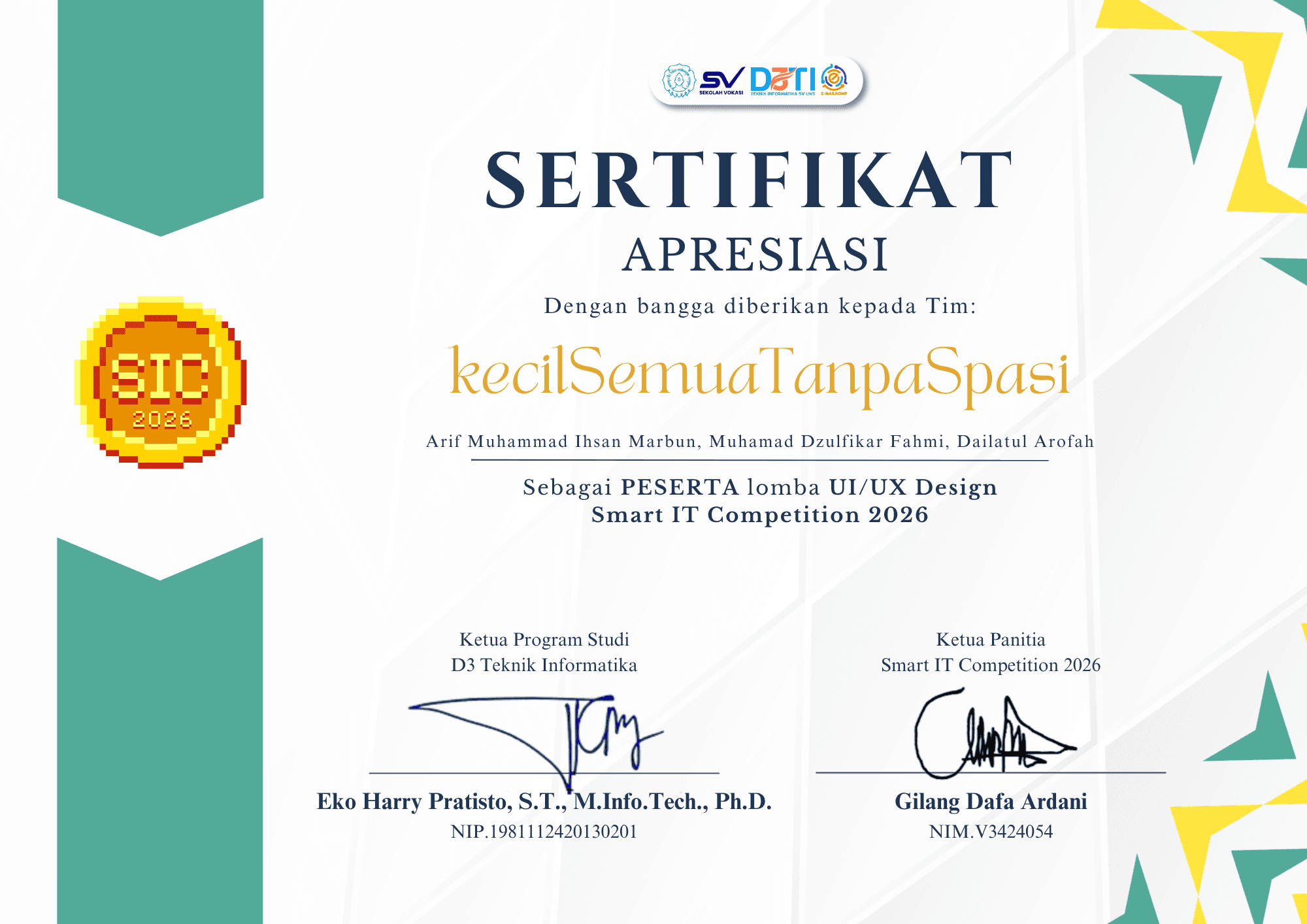 UI/UX Design Competition Participant - Smart IT Competition (SIC) 2026