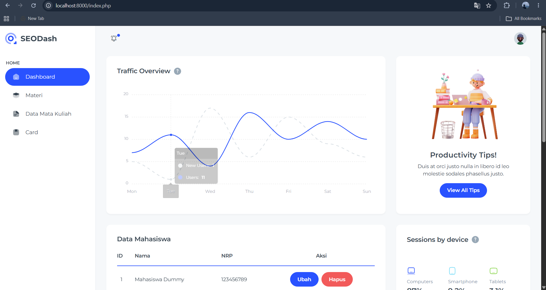 SEO Dash - CRUD Data Kuliah screenshot 1